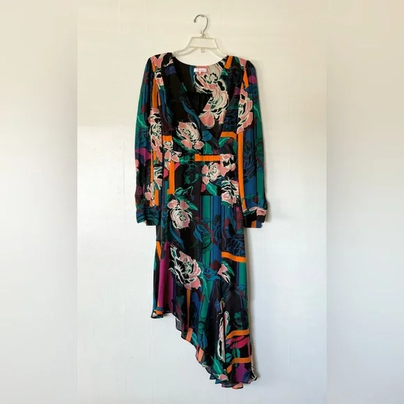 Parker Lorelei Silk Blend Floral Asymmetric long sleeve dress Dresses